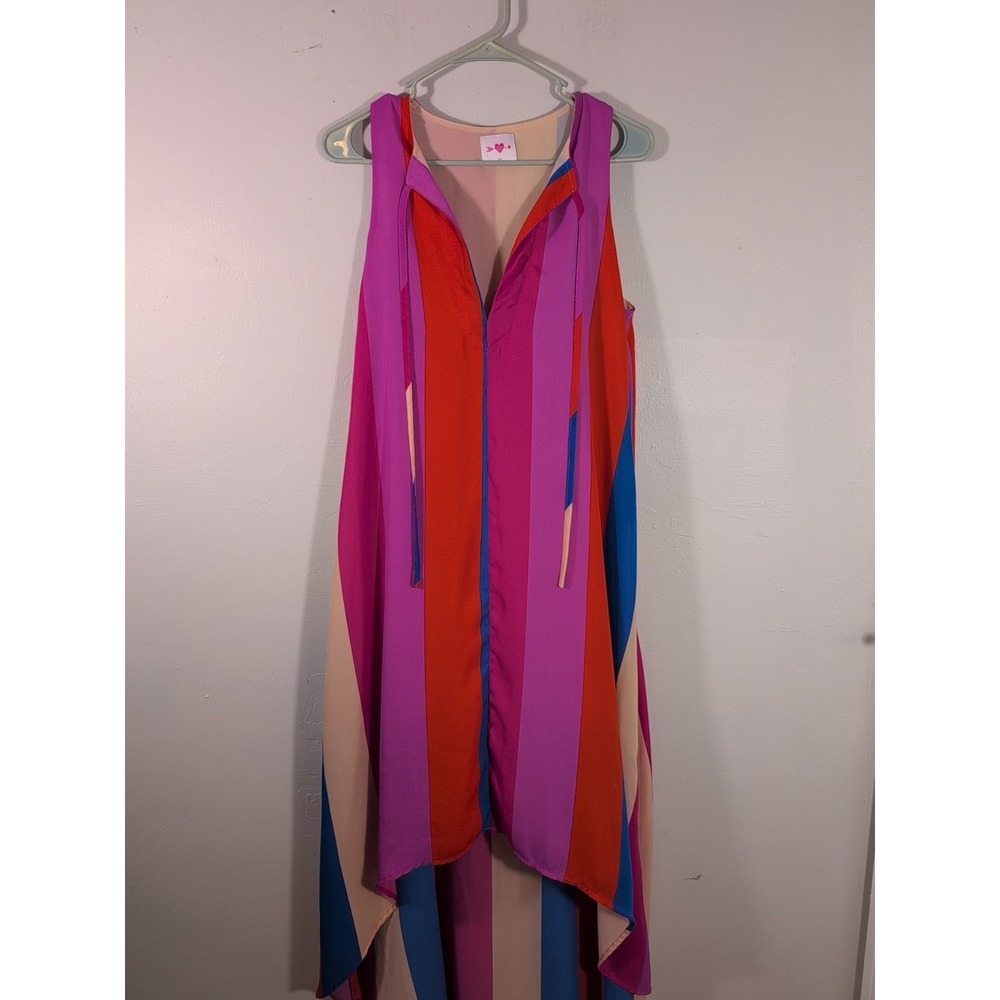 Buddy Love Striped High Low Maxi Dress Red Pink Blue Womens S/M Flowy Cruise